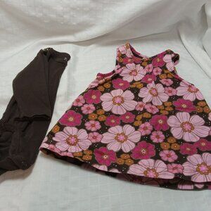 Pretty floral cotton vintage dress-jumper, hippy style with vintage brown romper